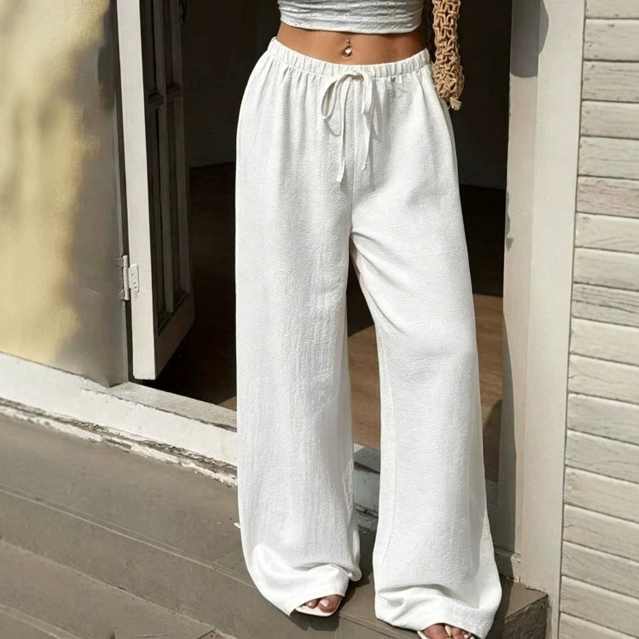 2026 Spring Summer Hot Sale Solid Color Casual Loose Tie Wide Leg Pants For Women – Premium 4 | RICALOUX