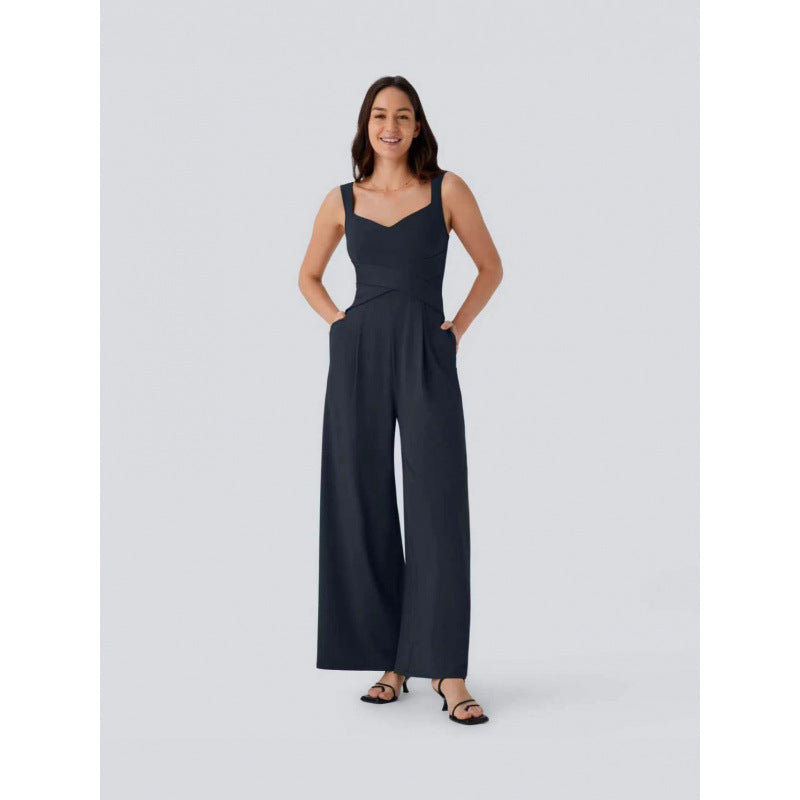 Womens Sleeveless Figure-flattering Wide-leg Jumpsuit by Ricaloux
