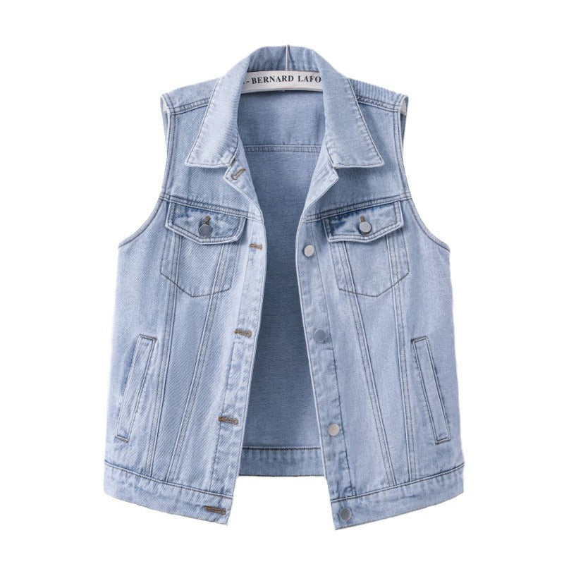 Womens Casual Loose-fit Denim Vest Jacket by Ricaloux