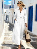 Womens Long-sleeve Slit Lapel Blouse Dress by Ricaloux