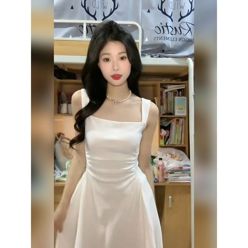 A Chic Waist-cinched Little White Dress For Petite Figures by Ricaloux