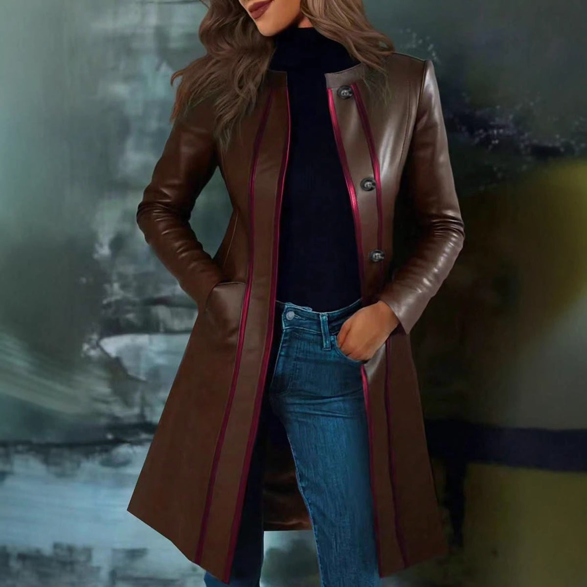 Retro Black Color-block Collar Leather Jacket Trench Coat – Premium 0 | RICALOUX