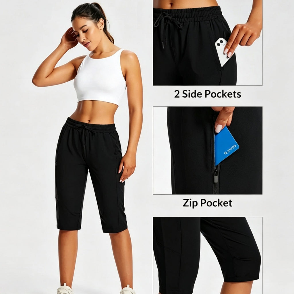 Multi-Pocket Lightweight Quick-Drying Cropped Sports Shorts by Ricaloux