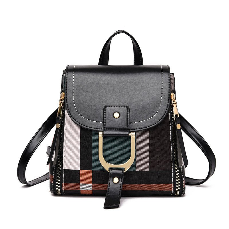 Women Grid Backpacks Female School Bag Girls Travel Bag - RICALOUX