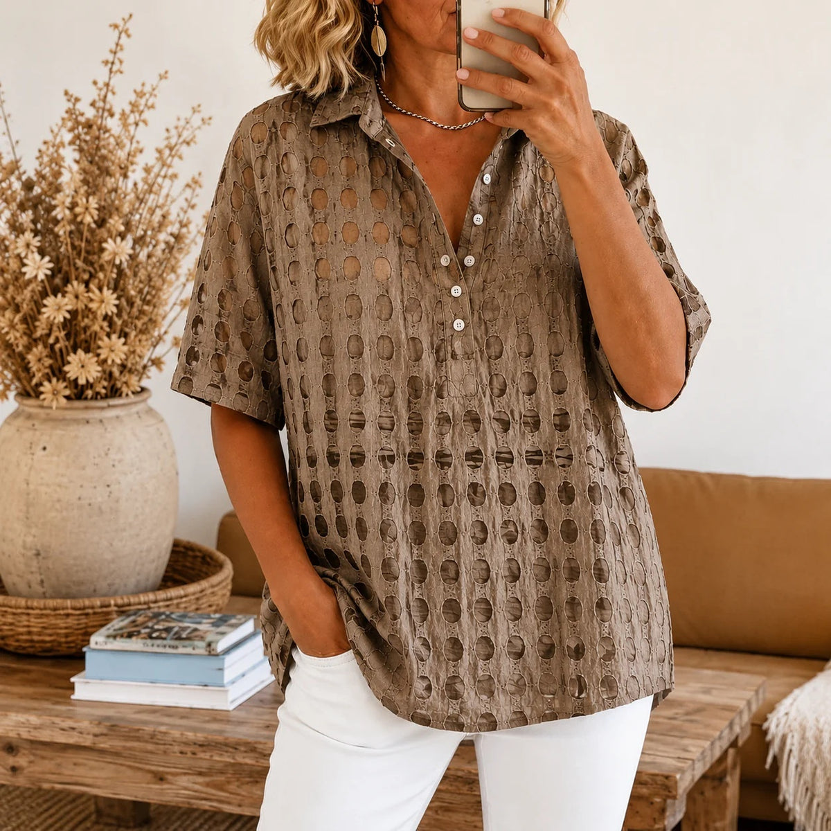 Button-down Collar Pullover Shirt Top – Premium 0 | RICALOUX