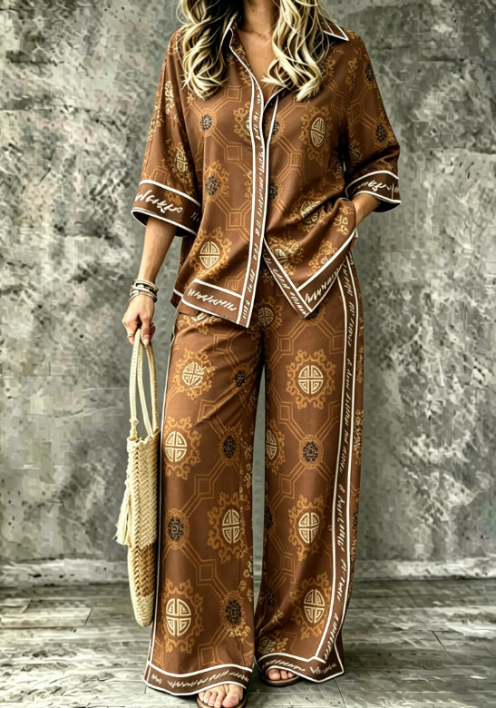SpringSummer Digital-Print Shirt And Pants Set by Ricaloux