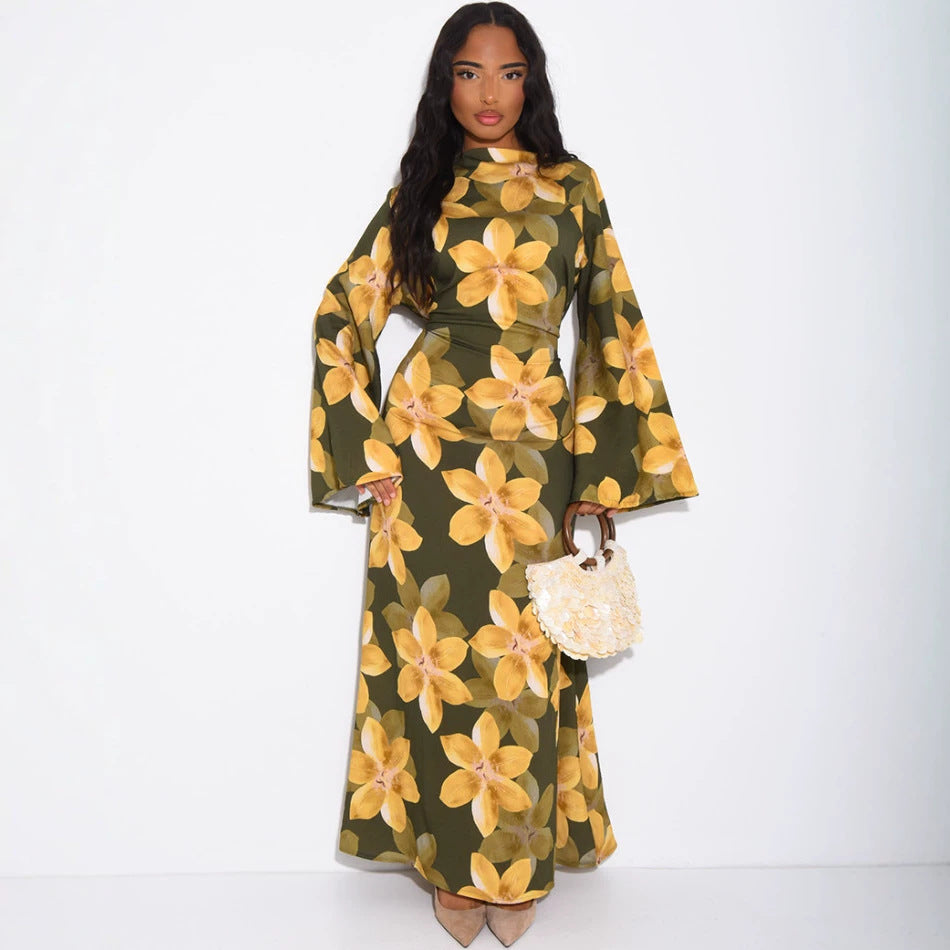 Women's Long-sleeve Plus-size Printed Dress by Ricaloux