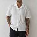 Old Money Style Cuban Collar Hollow Out Knitted Short Sleeve Shirt by Ricaloux