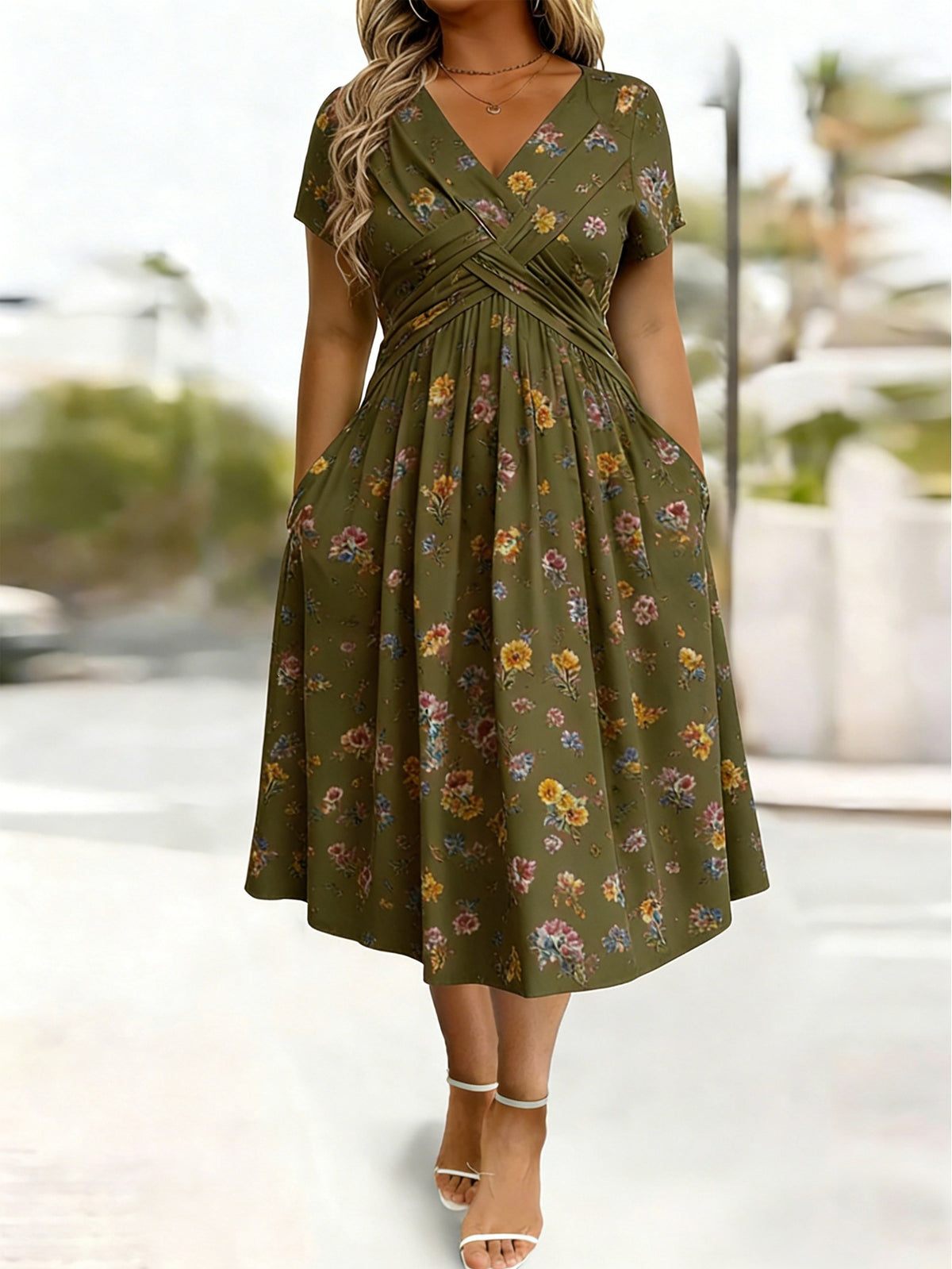 Plus-size Short-sleeve Floral Dress – Premium 0 | RICALOUX