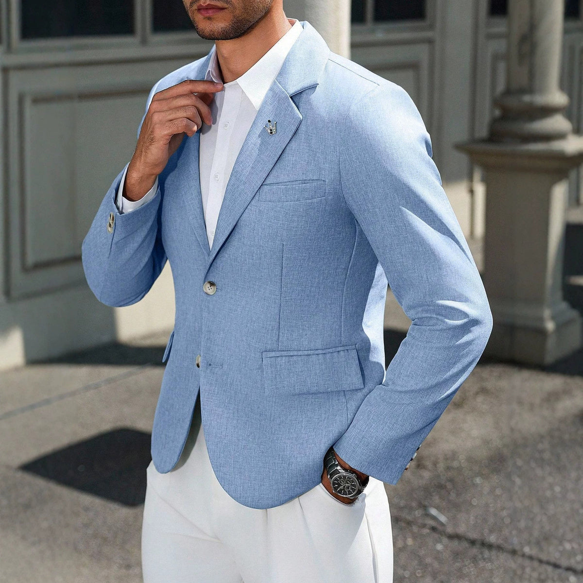 Mens Business-style Single-breasted Blazer With A Notch Lapel by Ricaloux