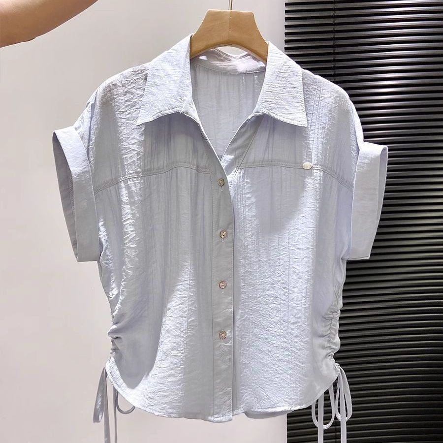 Yellow Polo-collar Short-sleeve Chiffon Top – Premium 0 | RICALOUX