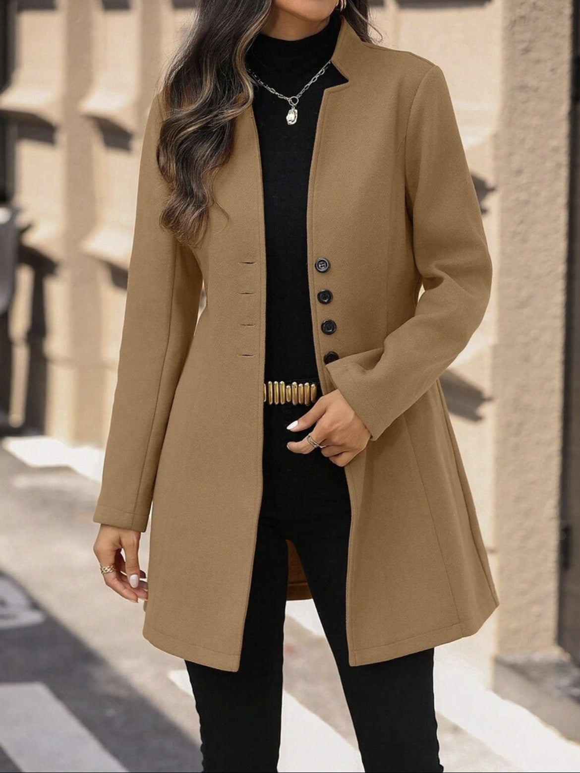 Elegant Wool Stand-collar Trench Coat Mid-length Style For Women by Ricaloux