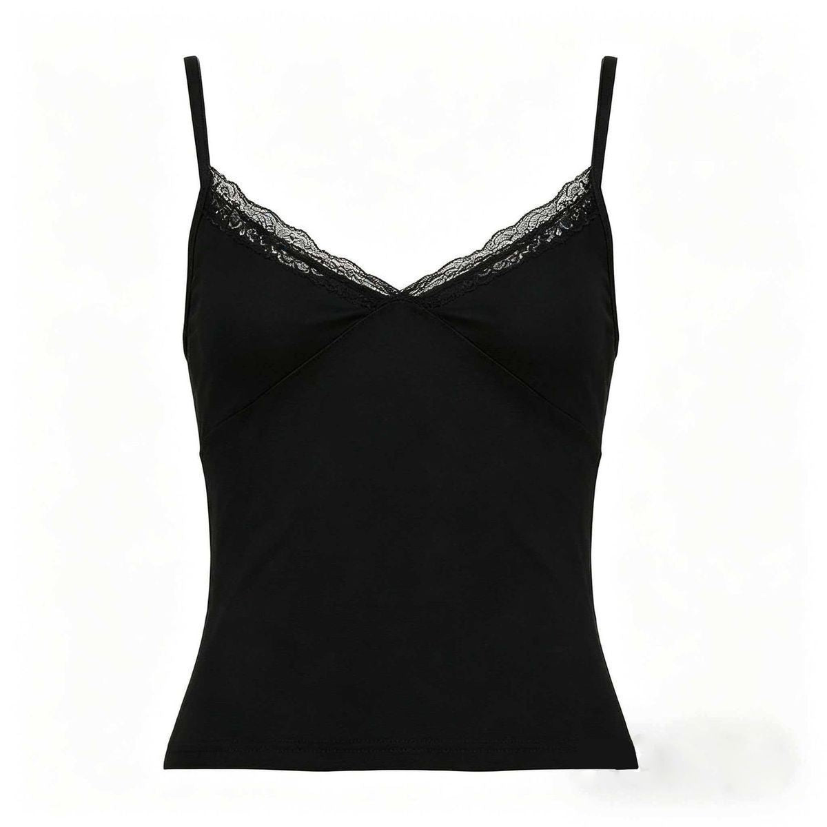 Simple Lace-trimmed V-neck Strap Solid-color Outerwear Short Top For Women by Ricaloux