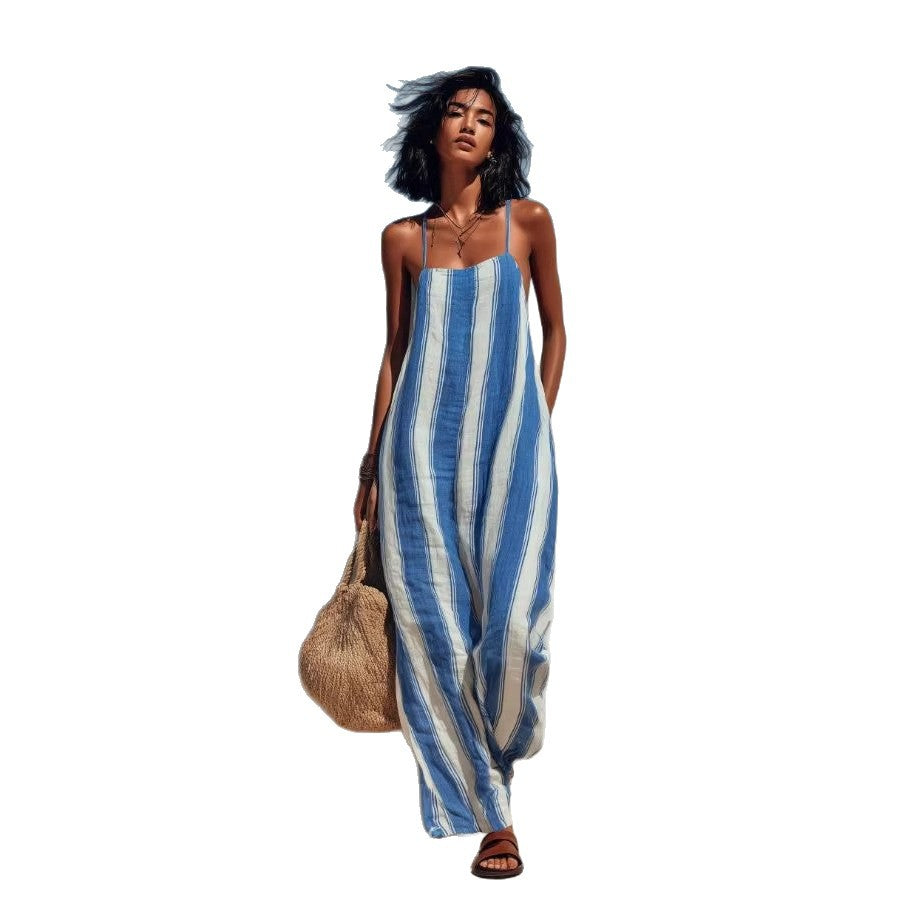 Elegant Casual Striped Sleeveless Strap Jumpsuit – Premium 0 | RICALOUX
