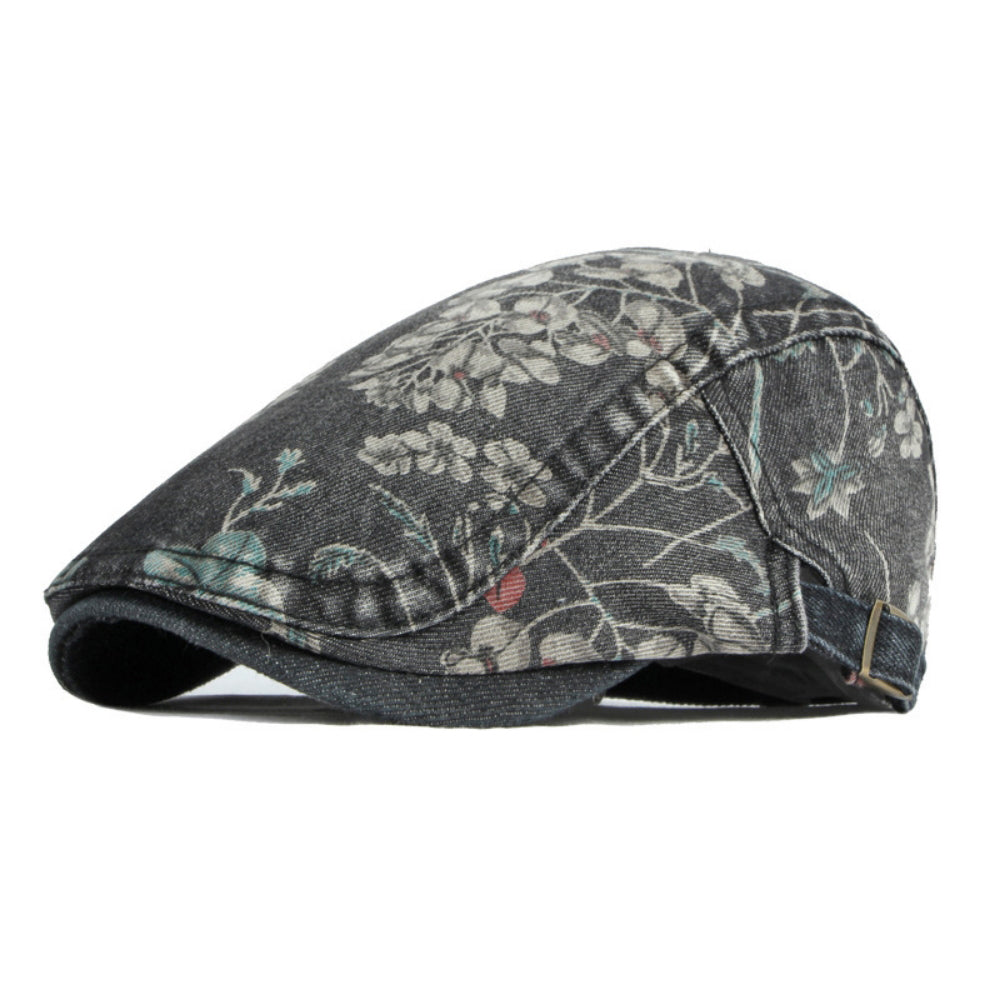 Women's Floral-printed Vintage-textured Metal Snapback Hat With A Unique And Eye-catching Style, Featuring A Retro And Artistic Look. Perfect For Taking Photos, Going Out, Or Daily Commuting. by Ricaloux