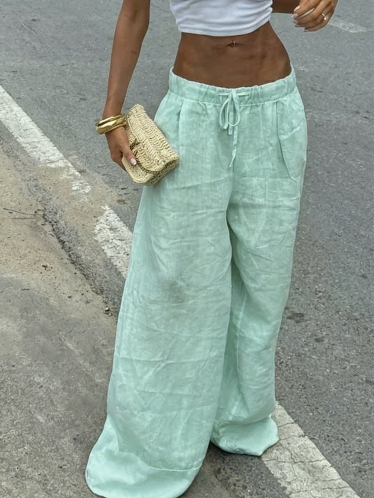 Womens Slim-fit Casual Loose-fitting Solid-color Trousers by Ricaloux