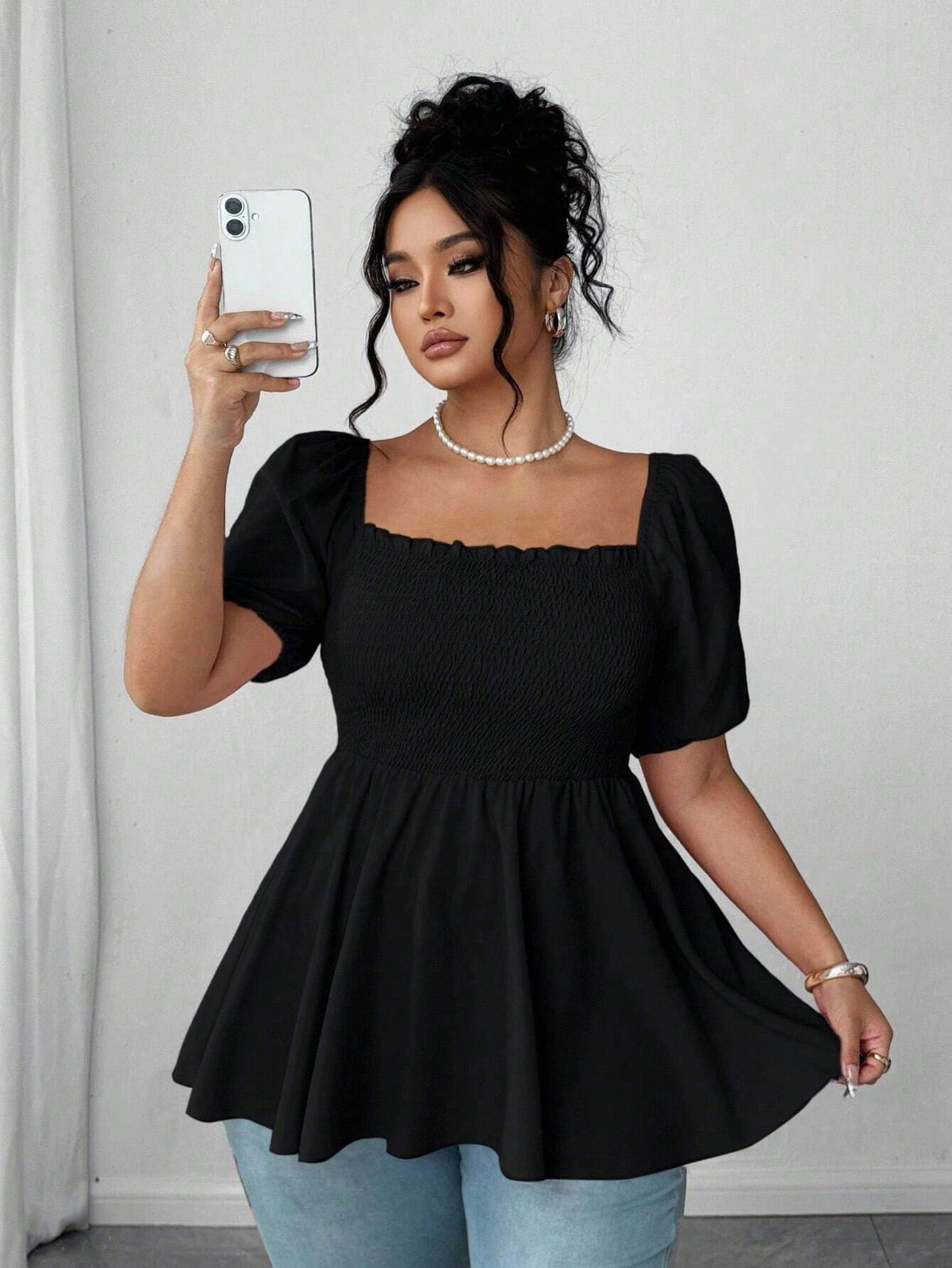 New Stylish Pleated Womens Blouse In Plus Sizes by Ricaloux