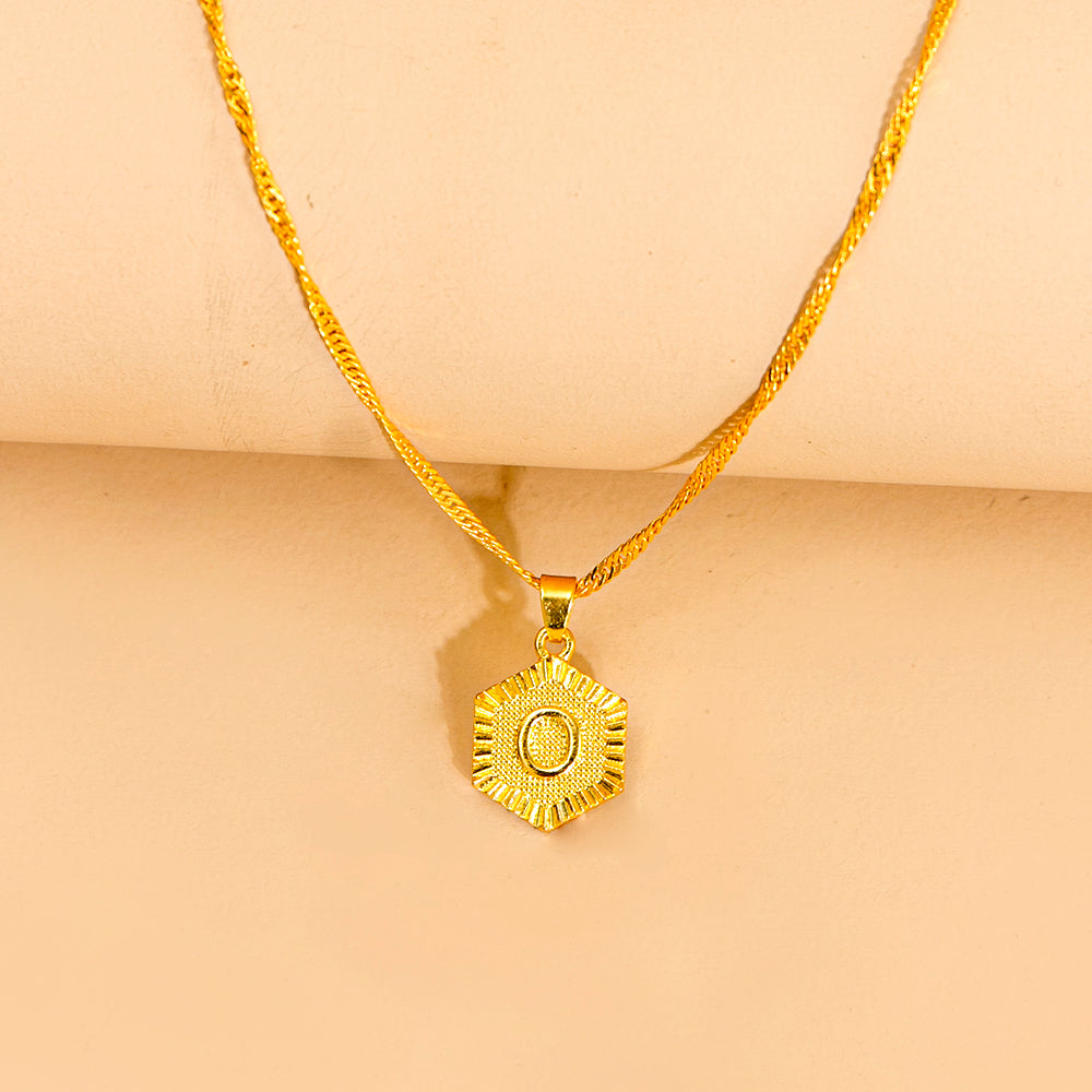 Initial Letter Hexagon Pendant Necklace For Women Jewelry – Premium 4 | RICALOUX