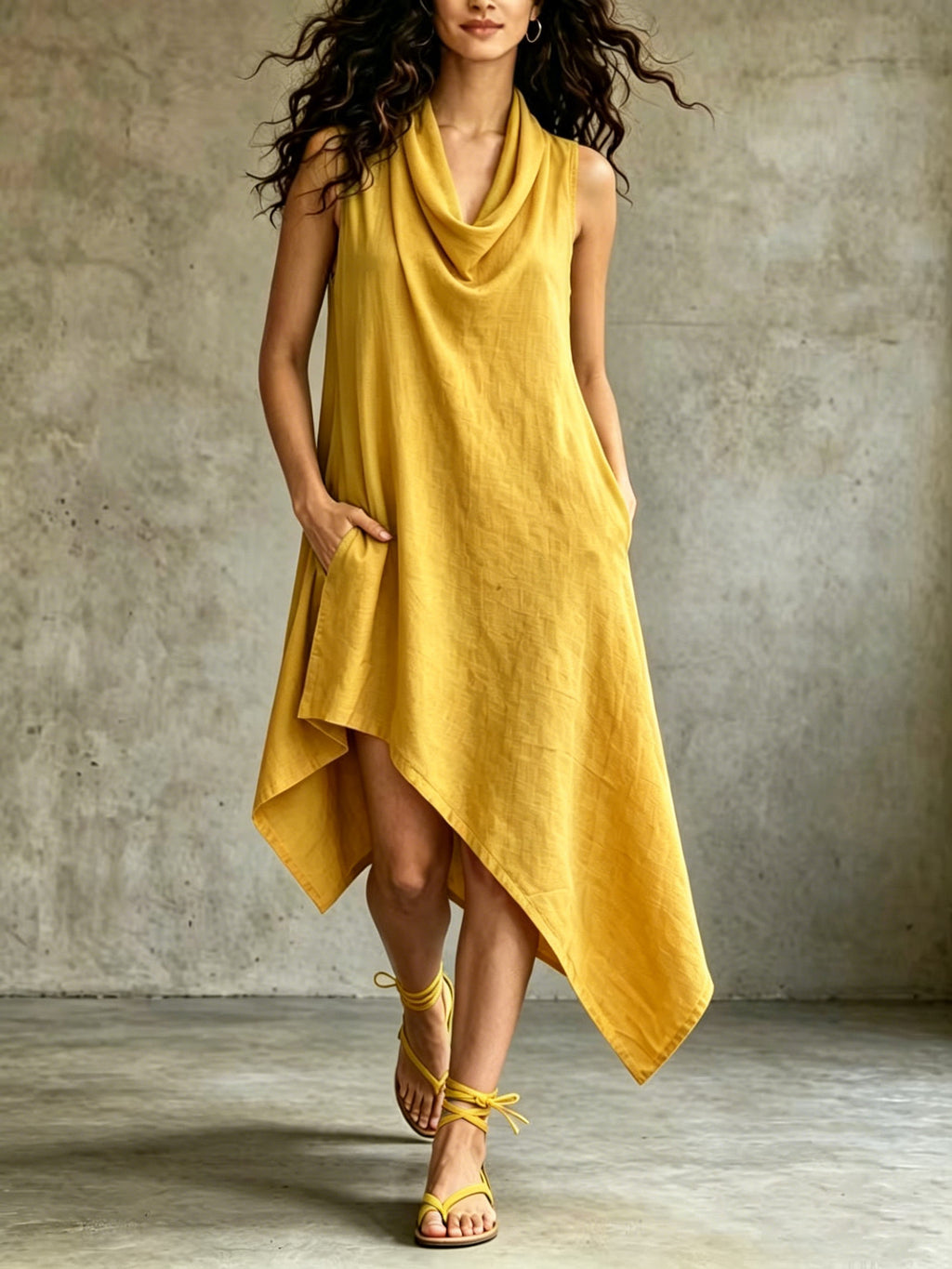 Summer Sleeveless Irregular Womens Casual Solid-Color V-Neck Dress – Premium 0 | RICALOUX