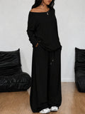 Womens Casual Loose-Fit Off-Shoulder Wide-Leg Pants Set by Ricaloux