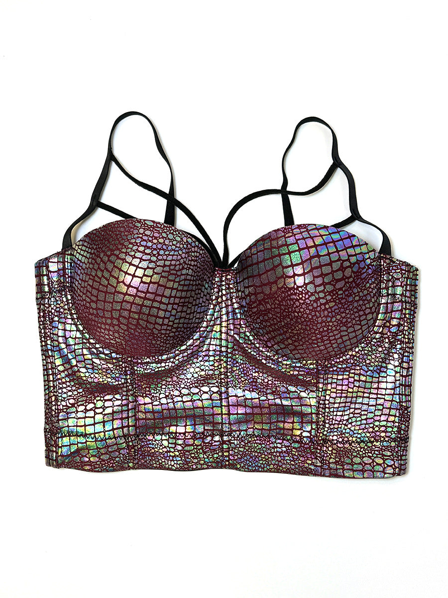 Sparkling Snakeskin-embossed Gold-stamped Strap Bra With Cup Support – Premium 0 | RICALOUX