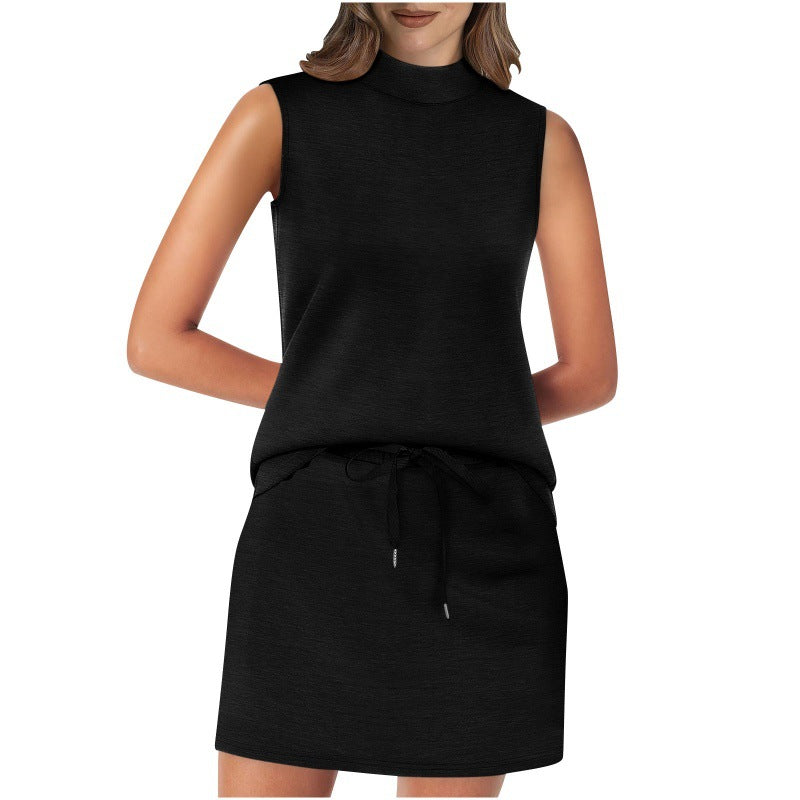 Sleeveless Stand-Neck Top And Short Skirt Two-Piece Set For Summer Beach Vacations by Ricaloux