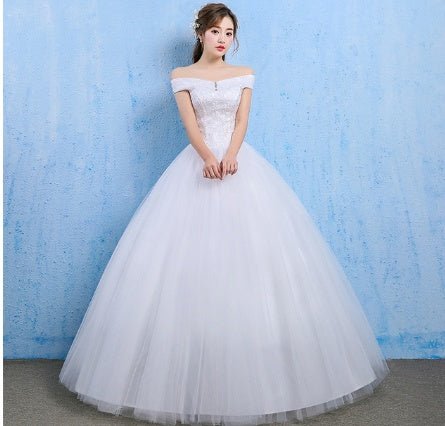 Wedding dress new bride married Korean style Qi thin one word shoulder wedding tail shoulder spring and summer models - RICALOUX