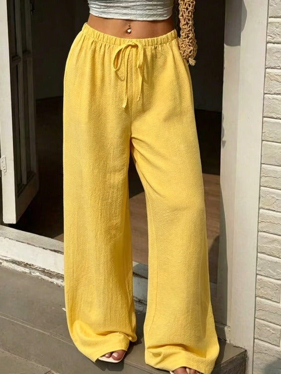 2026 Spring Summer Hot Sale Solid Color Casual Loose Tie Wide Leg Pants For Women – Premium 4 | RICALOUX