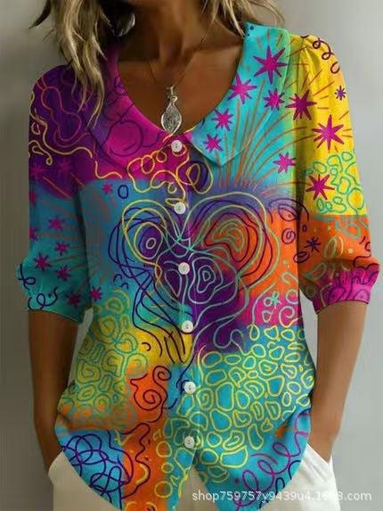 Womens Casual Fashion Printed Short-sleeve Top – Premium 0 | RICALOUX