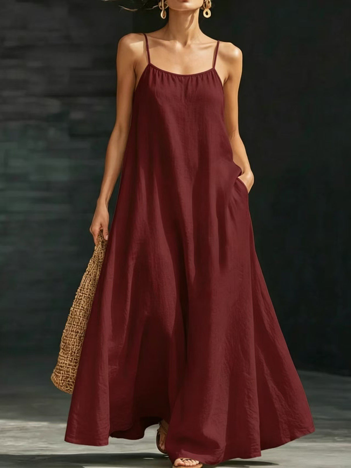 Summer Beach Strap Long Dress Loose And Flowing Casual Strap Long Dress Vacation Style Dress by Ricaloux