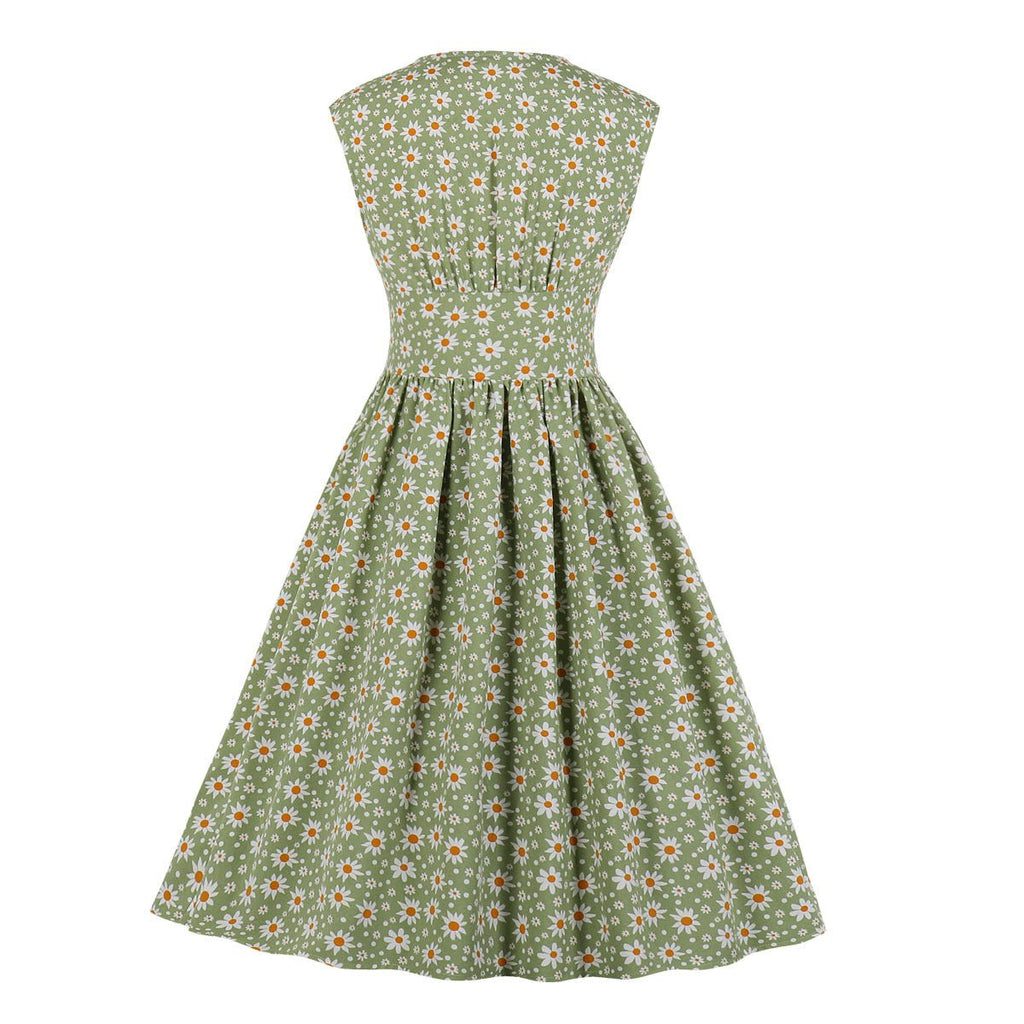 Women's long sleeveless retro floral dress - RICALOUX