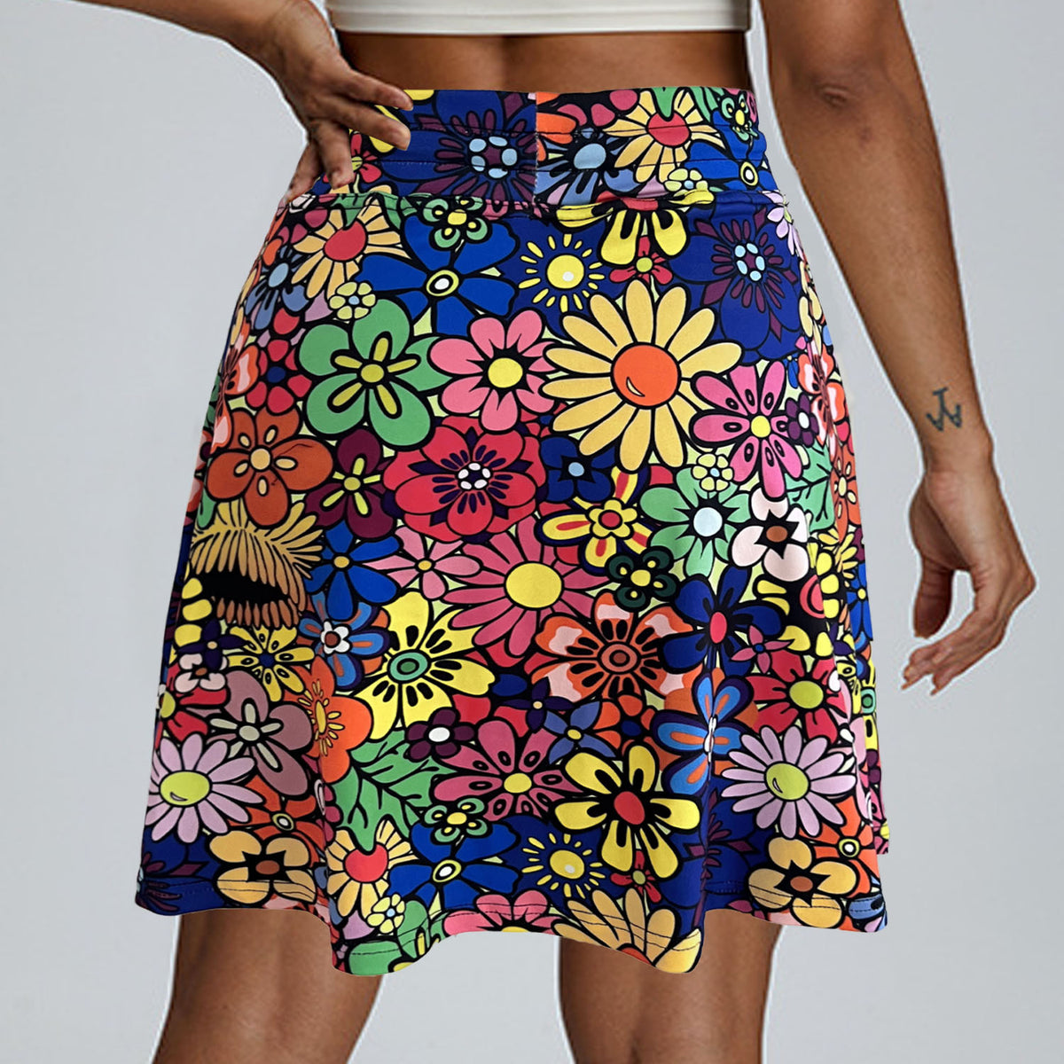 Women's Floral Print High Waist Skort With Pockets Tie Waist Ruffle Hem Athletic Skirt With Built-in Shorts – Premium 4 | RICALOUX