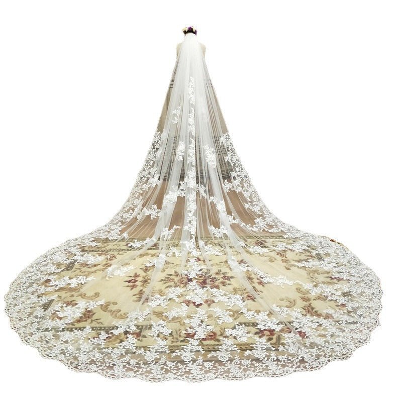New Pattern Cathedral Length Bridal Lace Veil - RICALOUX