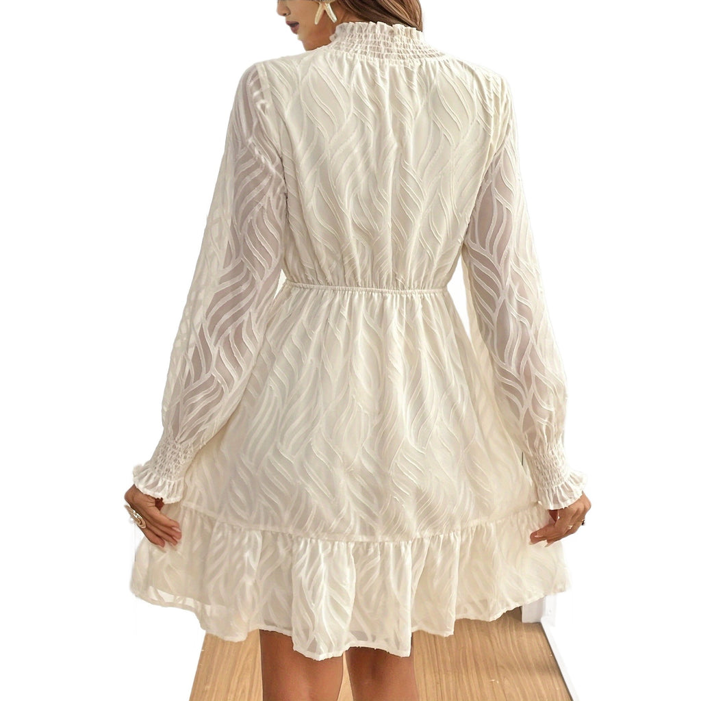 Womens Long-Sleeve Dress Turtleneck With Ruffled Hem A-Line Skirt – Premium 0 | RICALOUX
