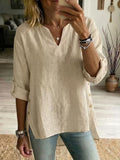 Loose Casual V-neck Three-quarter-sleeve T-shirt For Women by Ricaloux