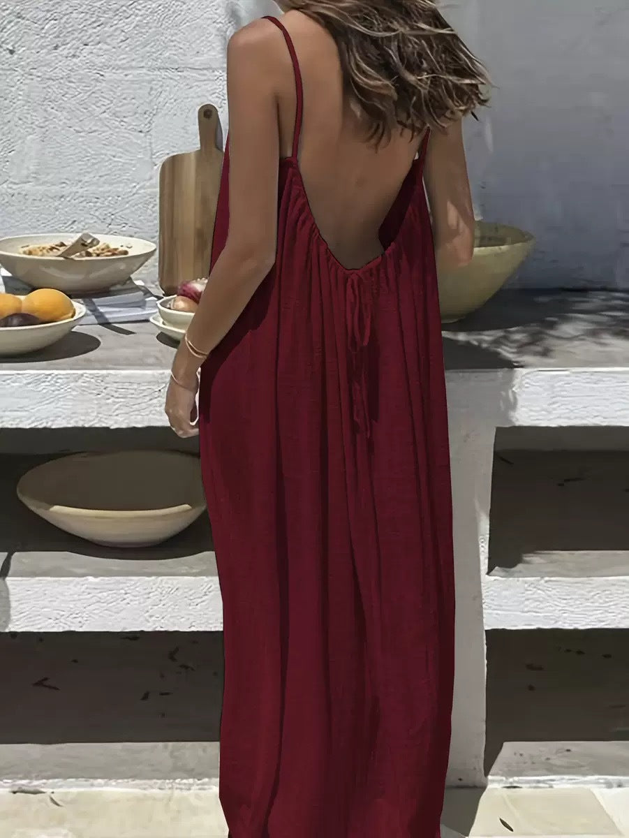 Womens Strap Coat Backless Loose-Fit Loungewear Dress – Premium 0 | RICALOUX