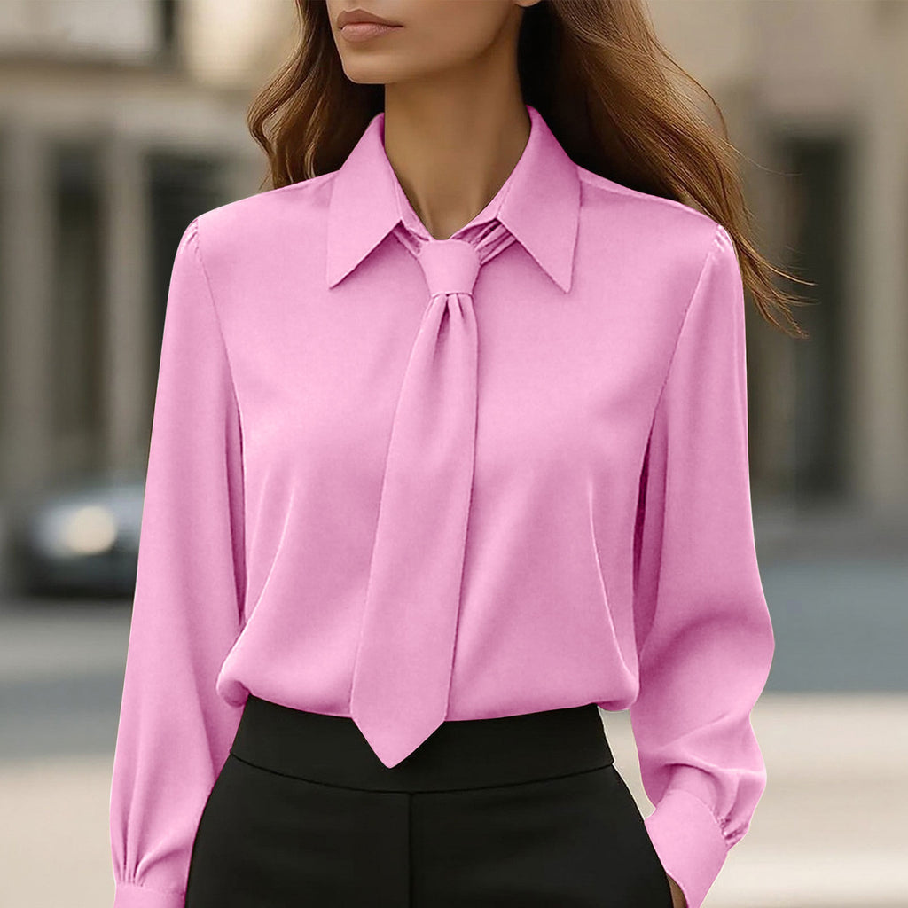 Womens Solid-Color Casual Tie Long-Sleeve French-Collar Shirt by Ricaloux