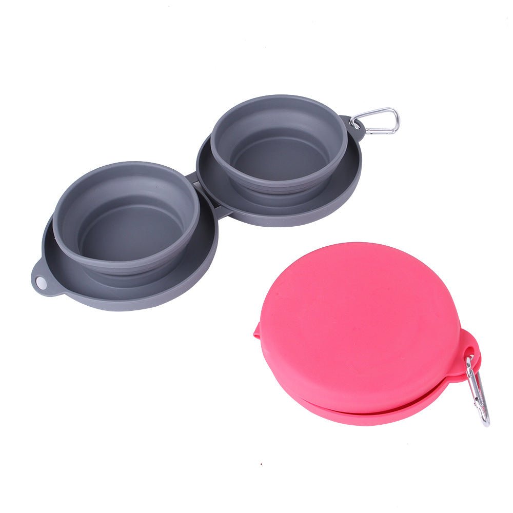 Rubber Foldable Double Bowl Pet Feeding Bowl Pets Supplies Dog Cat Bowls - RICALOUX