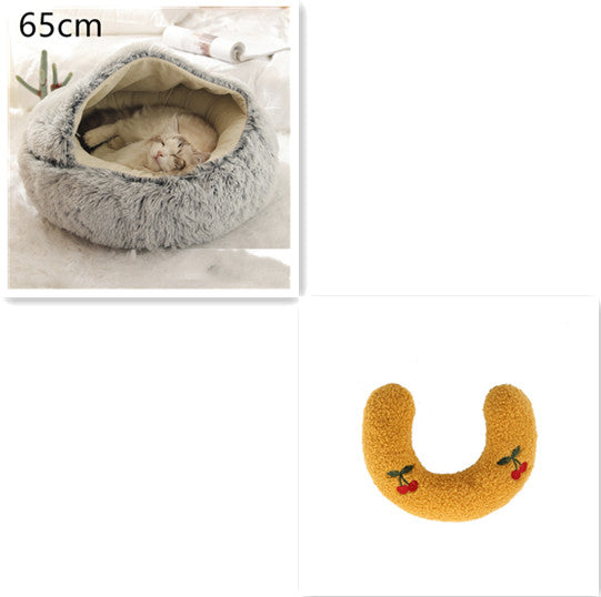 2 In 1 Dog And Cat Bed Pet Winter Bed Round Plush Warm Bed House Soft Long Plush Pets Bed Pet Products by Ricaloux