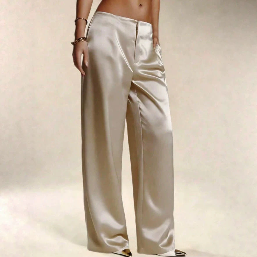 Womens Casual Solid-color Satin Wide-leg Pants by Ricaloux