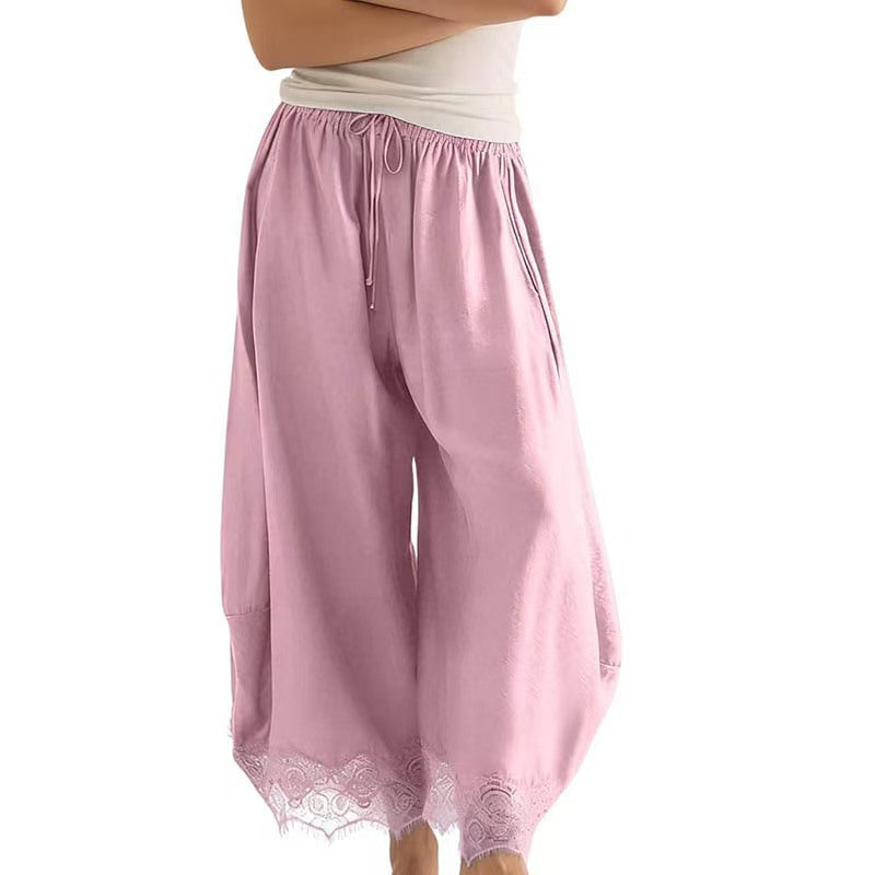 Women's Elastic-waist Lace-panelled Trousers by Ricaloux