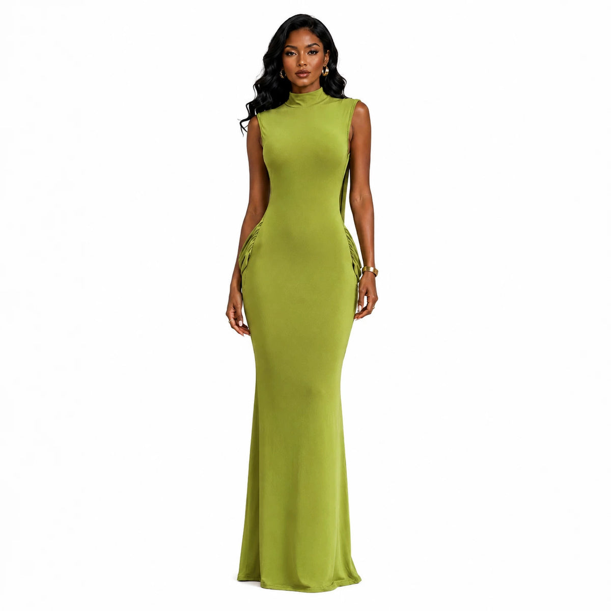 Figure-flattering Backless Mid-neck Dress by Ricaloux