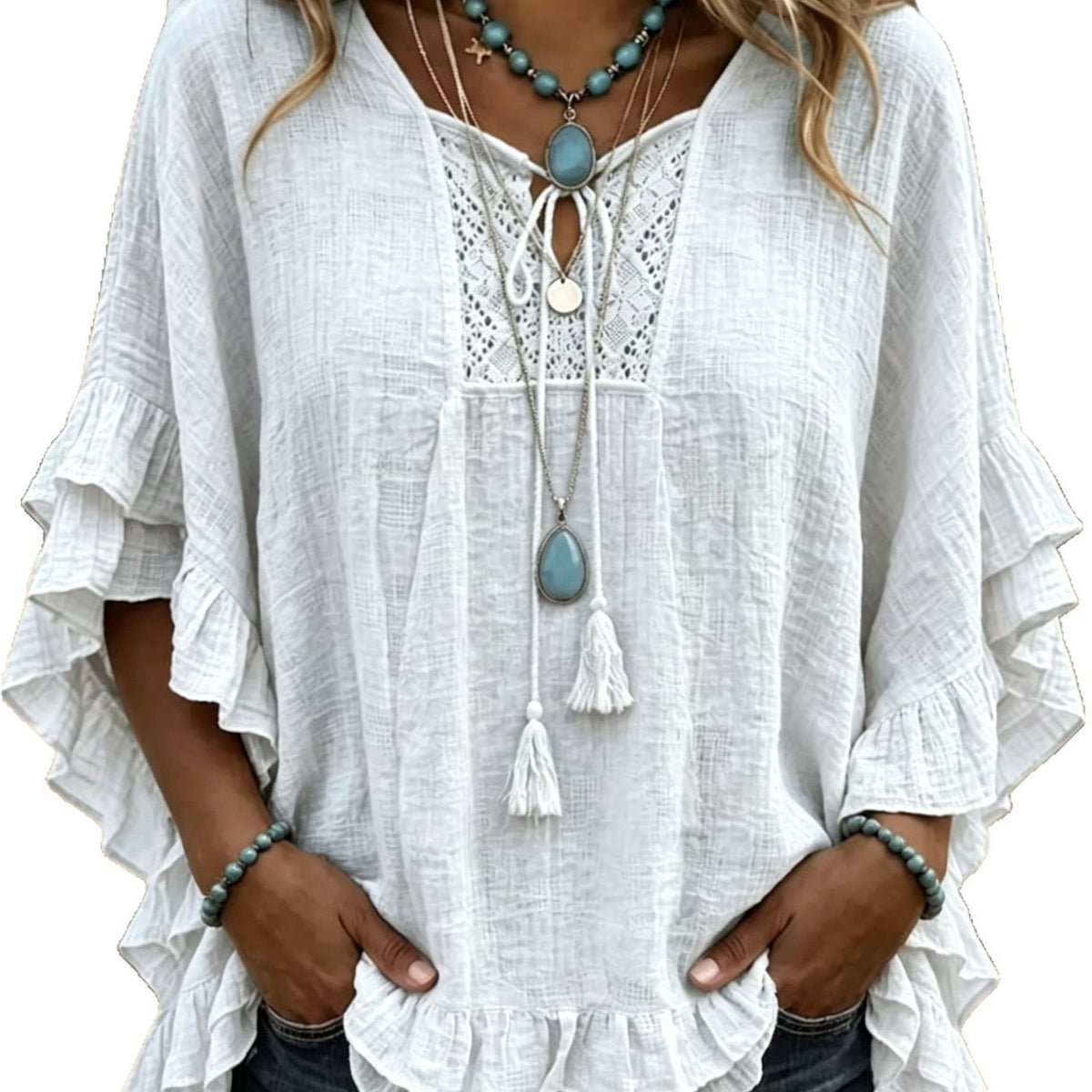 Seasonal European And American Cross-border V-neck Top by Ricaloux