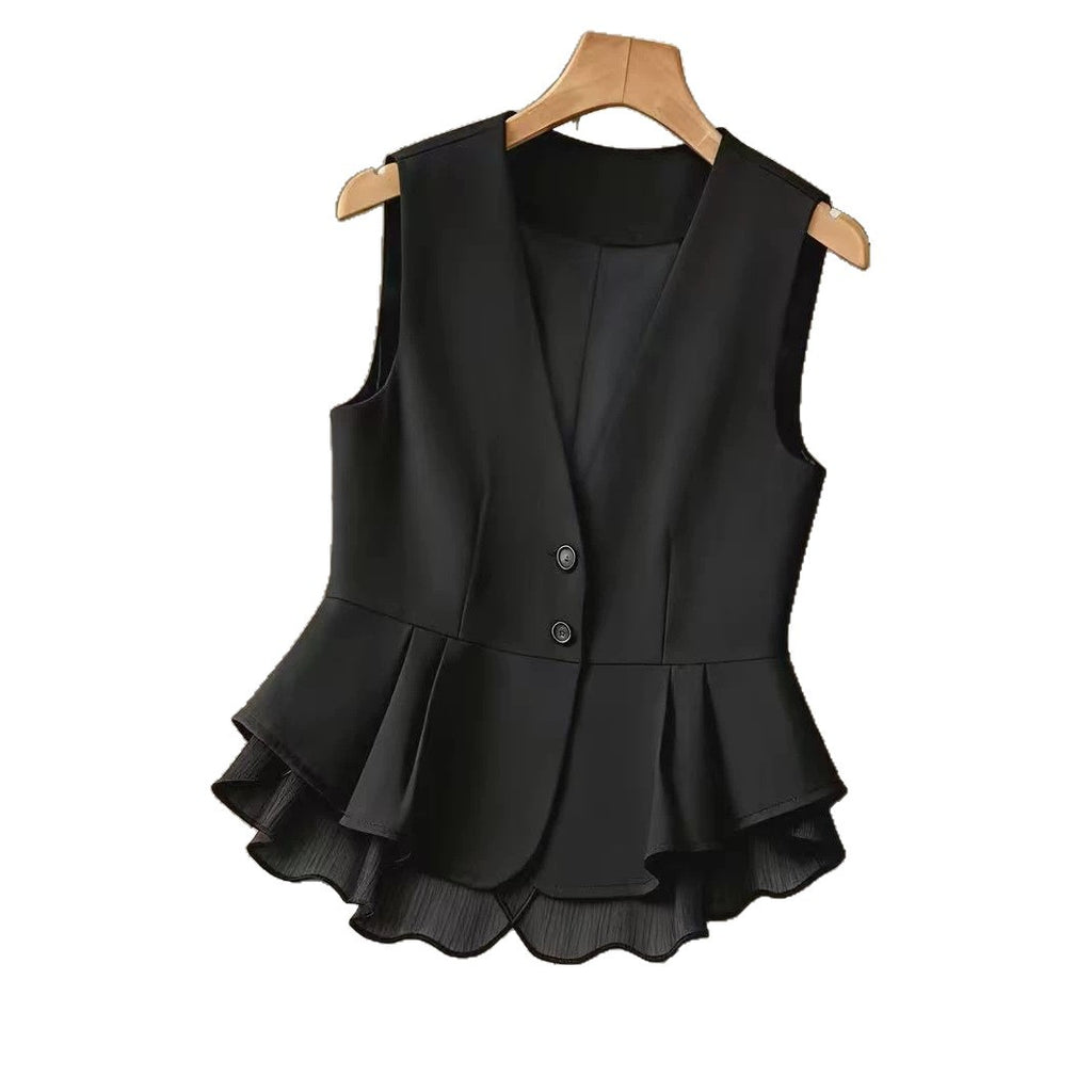 Solid-color Button-front Cardigan Womens Vest by Ricaloux