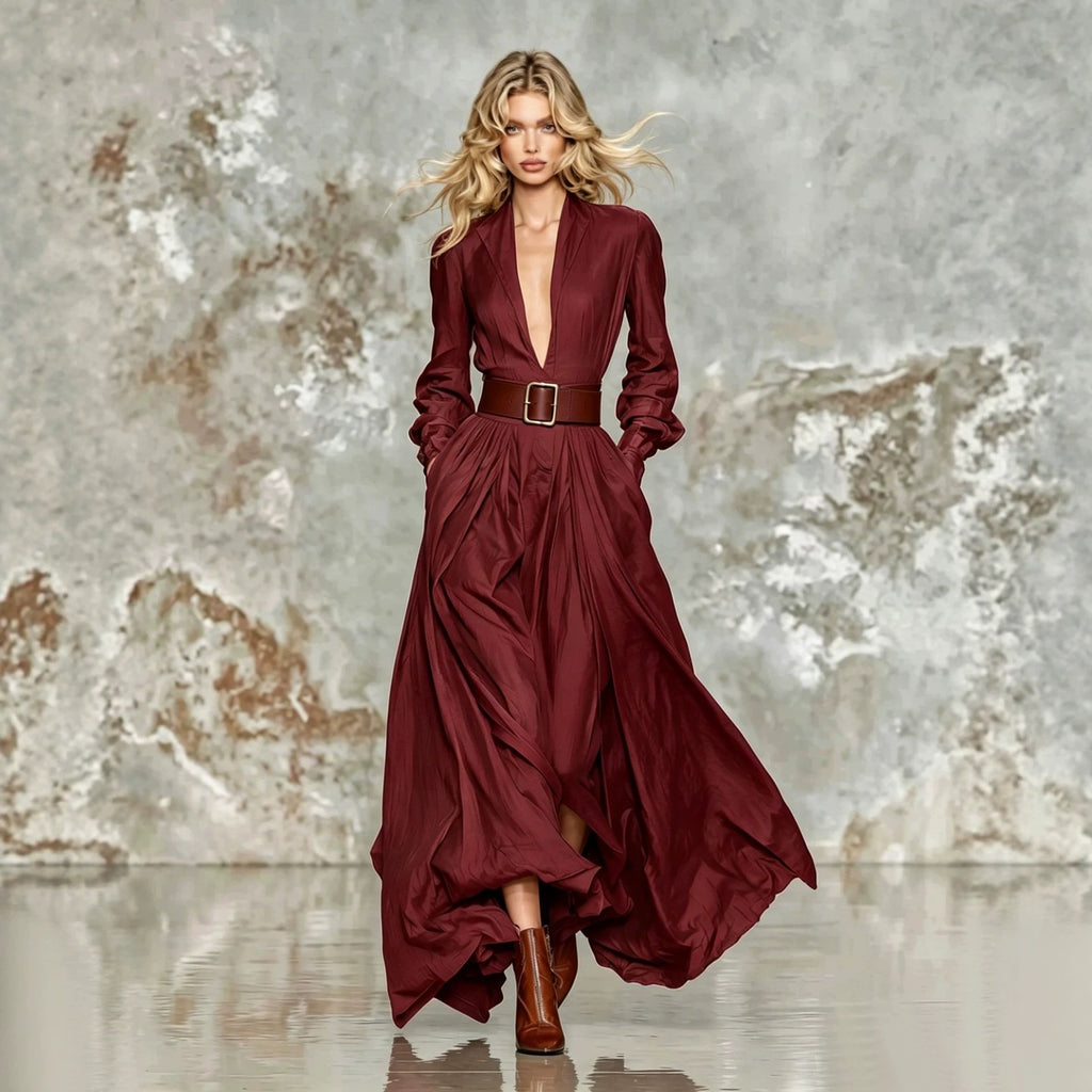 Long Skirt Waist-cinching Dress For Women by Ricaloux