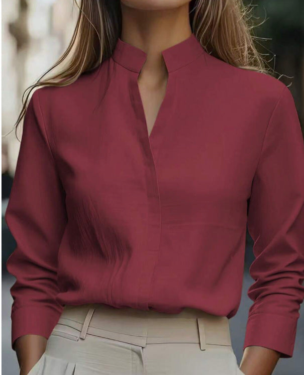 Womens Casual V-Neck Long-Sleeve Shirt by Ricaloux