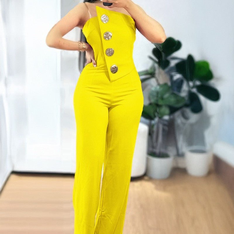 Women's Stitching Asymmetric Hem Jumpsuit - RICALOUX