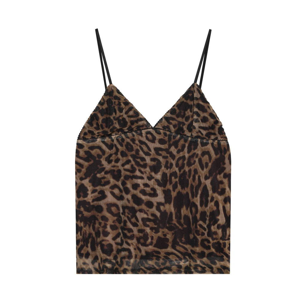 Womens Summer Sexy Leopard-Print Silk-Net V-Neck Camisole by Ricaloux