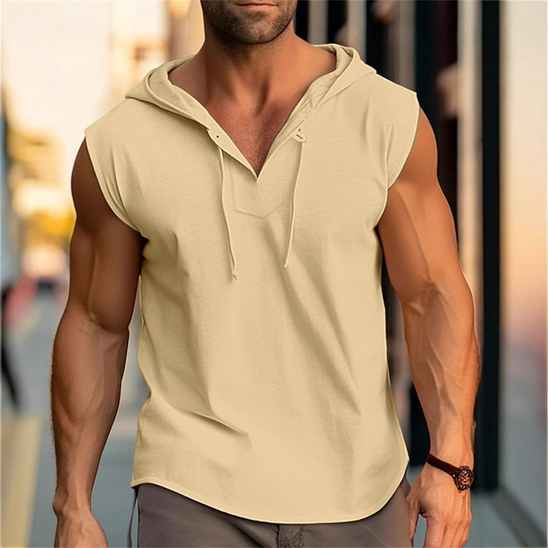 Mens Sleeveless Fitness Sports Drawstring Hooded Vest – Premium 0 | RICALOUX