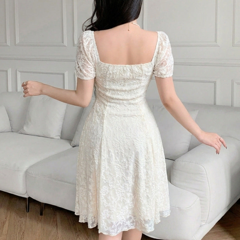 Womens Boat-neckline Waist-cinched Lace Dress – Premium 0 | RICALOUX